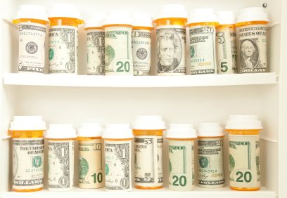 pill bottles with bills wrapped around them