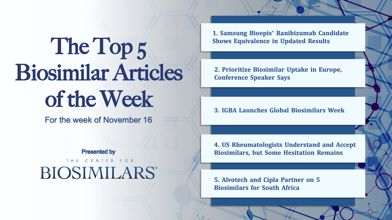 Here are the top 5 biosimilar articles for the week of November 16, 2020.