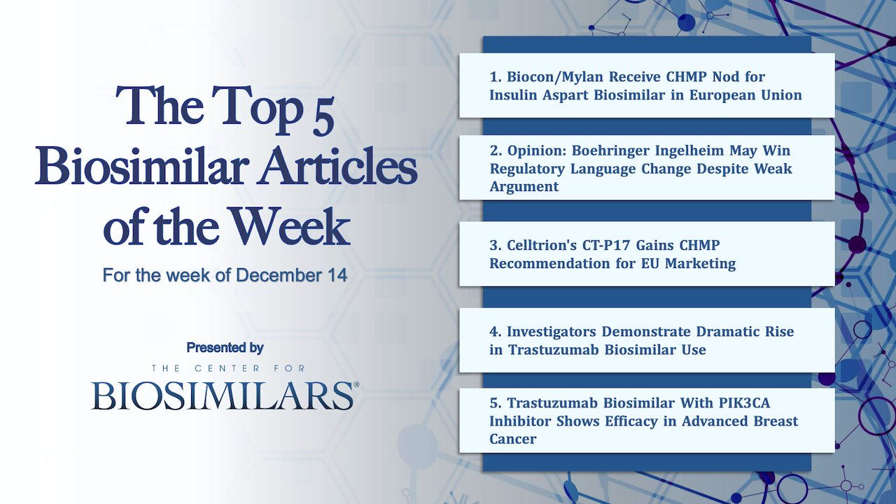 The Top 5 Biosimilar Articles for the Week of December 14