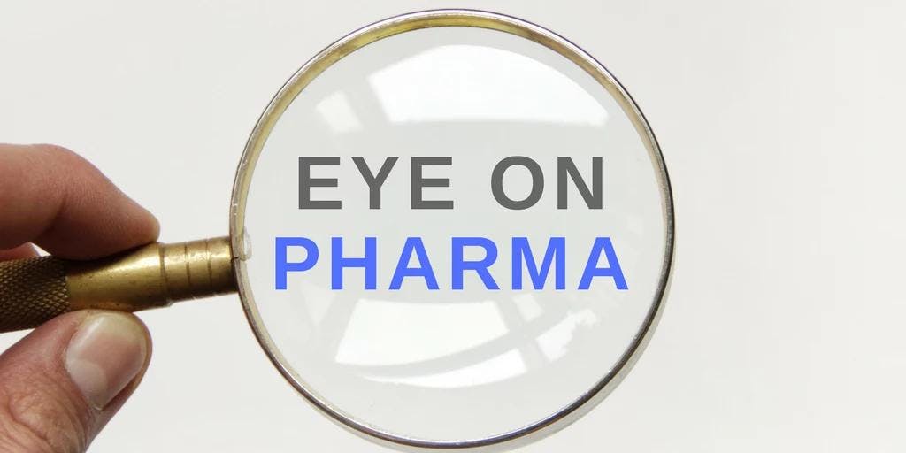 "eye on pharma" written on a magnifying glass