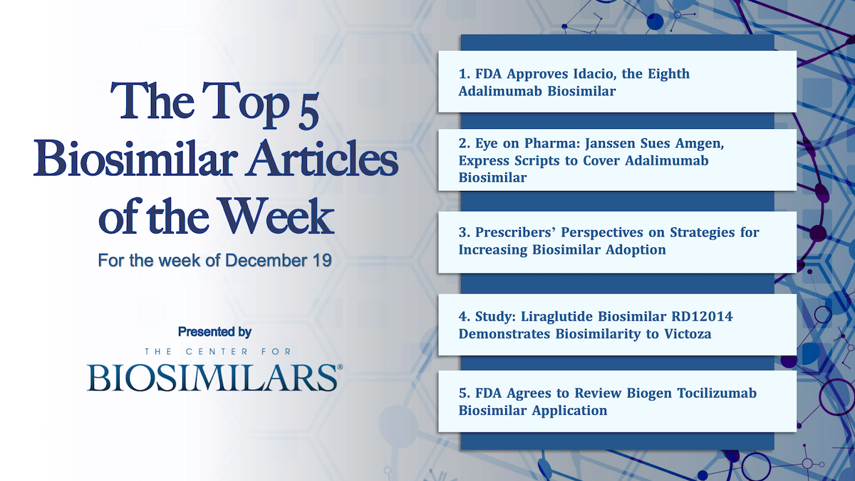 Here are the top 5 biosimilar articles for the week of December 19, 2022.
