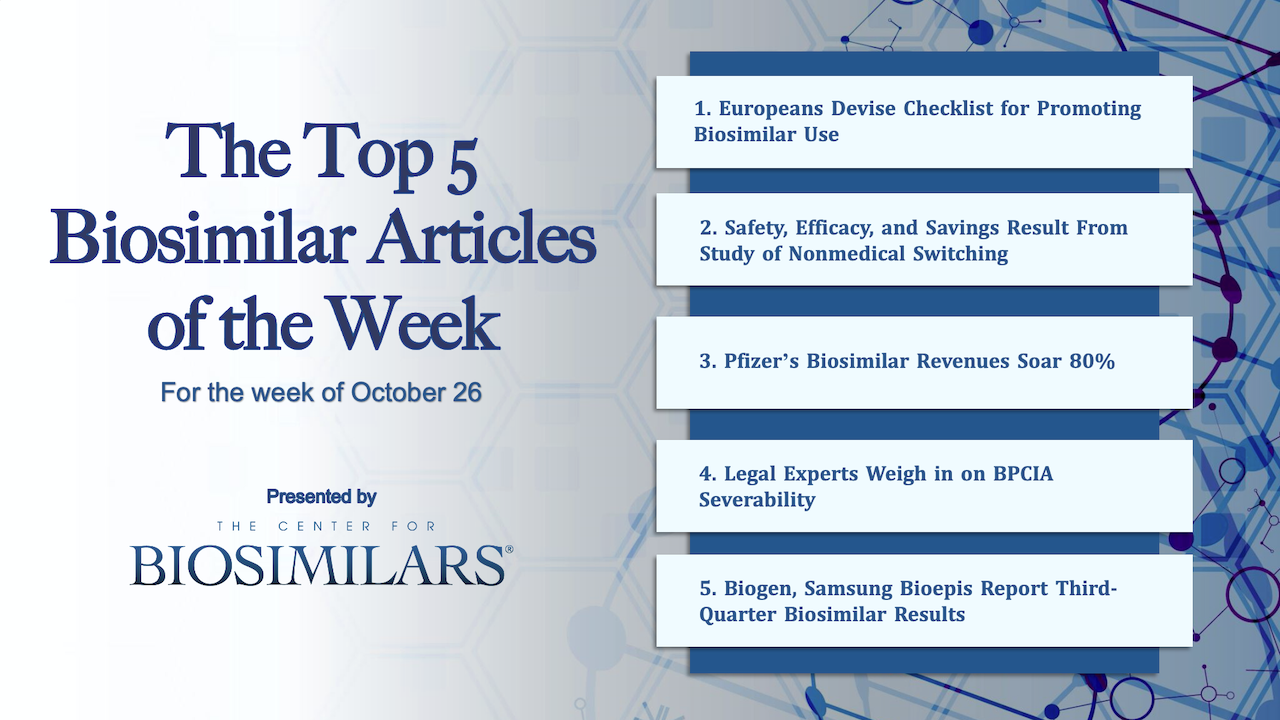 Here are the top 5 biosimilar articles for the week of October 26, 2020.