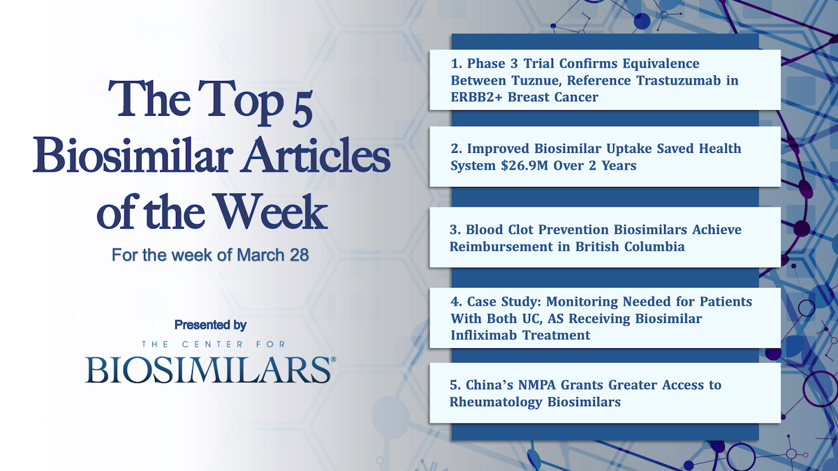 Here are the top 5 biosimilar articles for the week of March 28, 2022.