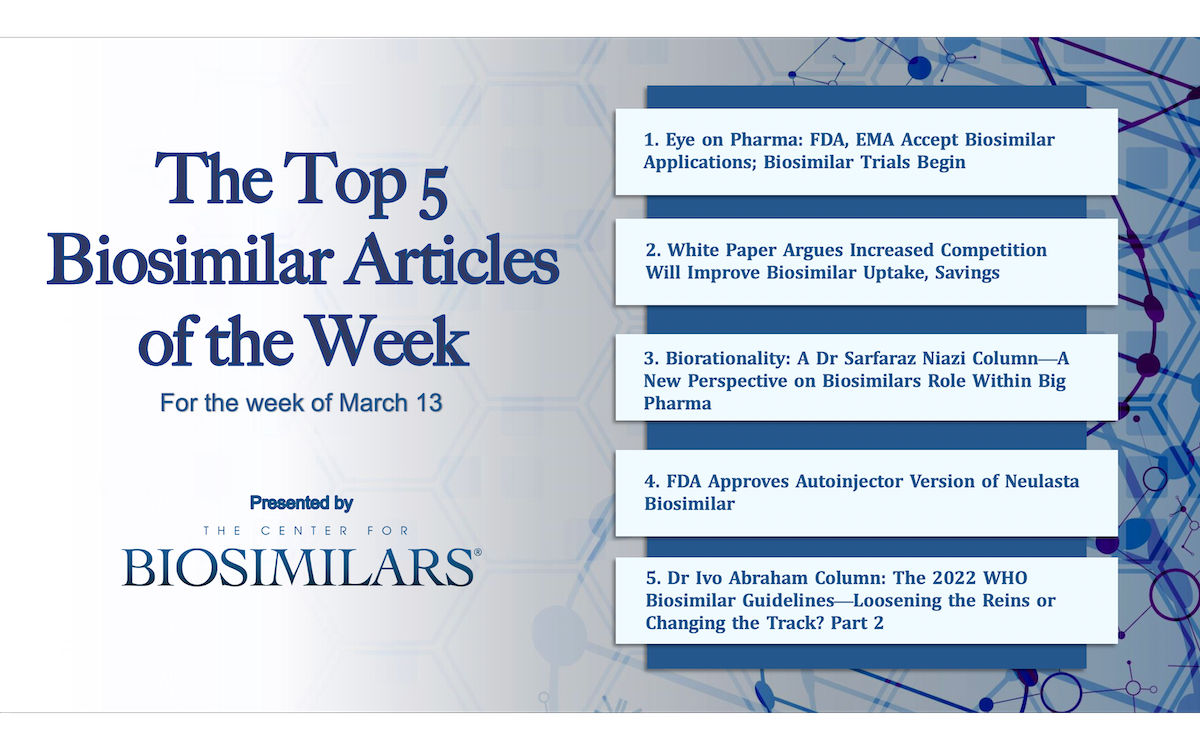 Here are the top 5 biosimilar articles for the week of March 13th, 2023.