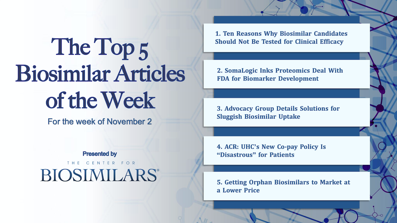 Here are the top 5 biosimilar articles for the week of November 2, 2020.