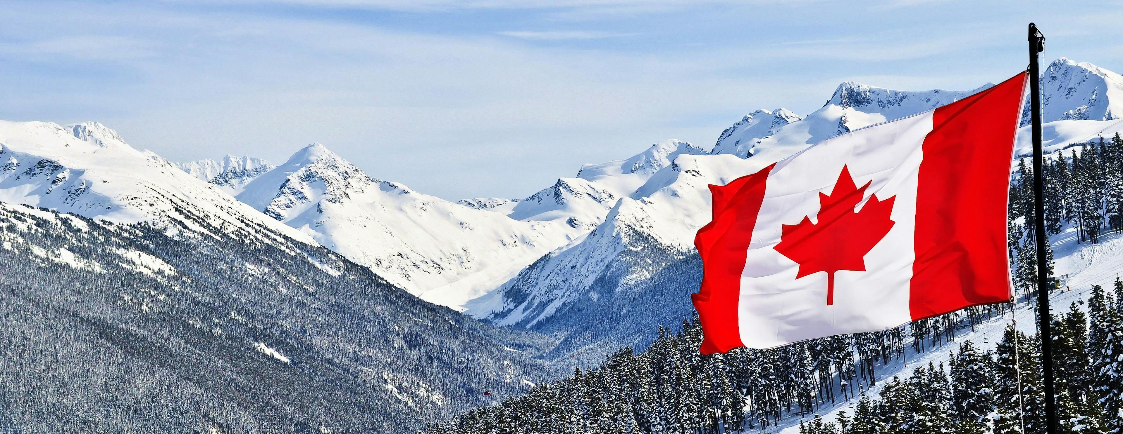 canadian flag on a mountain