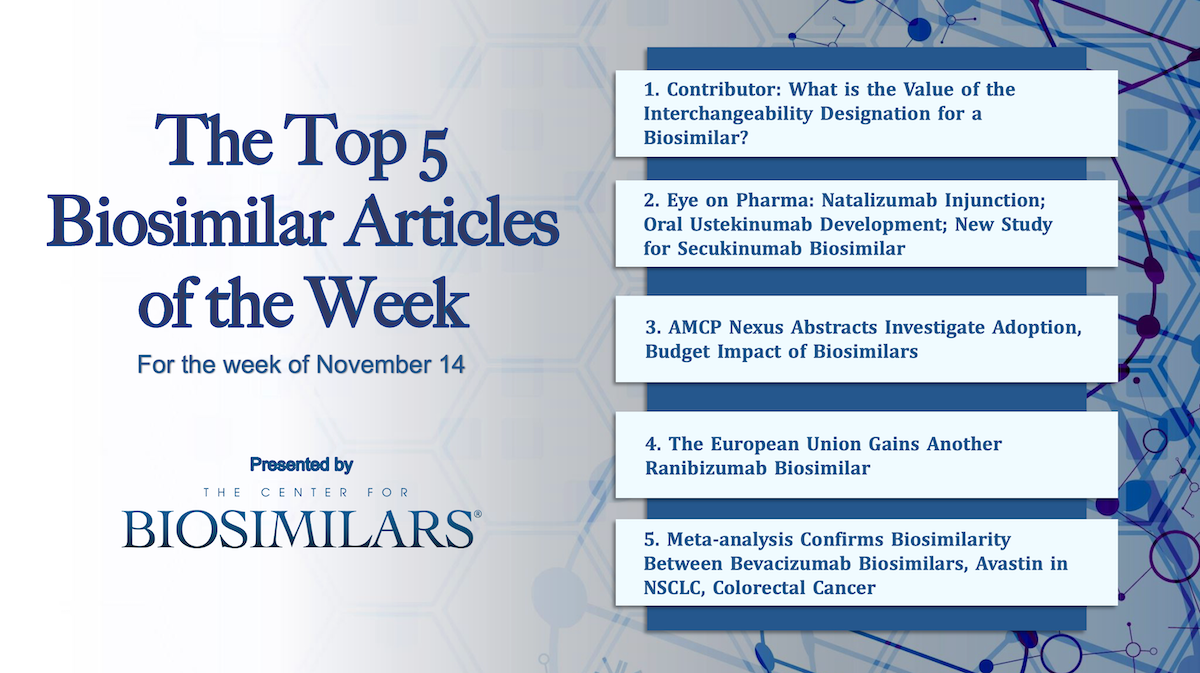 Here are the top 5 biosimilar articles for the week of November 14, 2022.