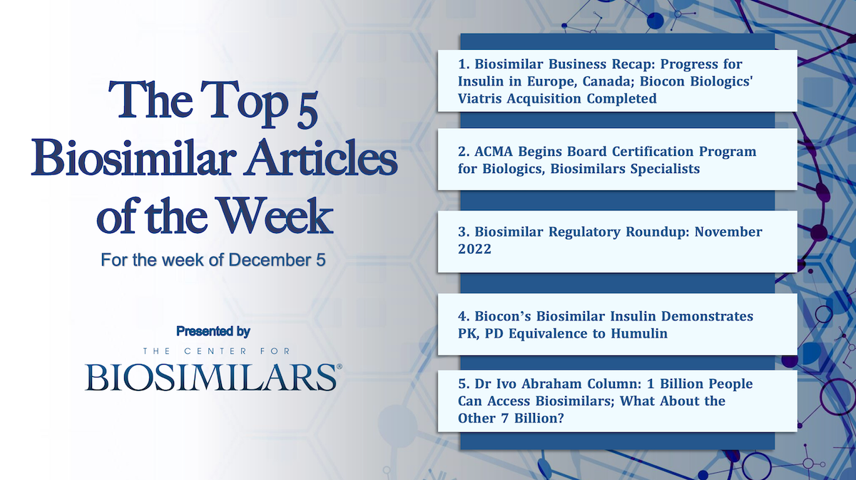 Here are the top 5 biosimilar articles for the week of December 5, 2022.