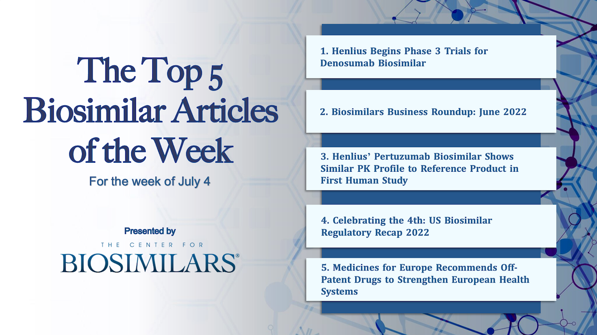 Here are the top 5 biosimilar articles for the week of July 4, 2022.