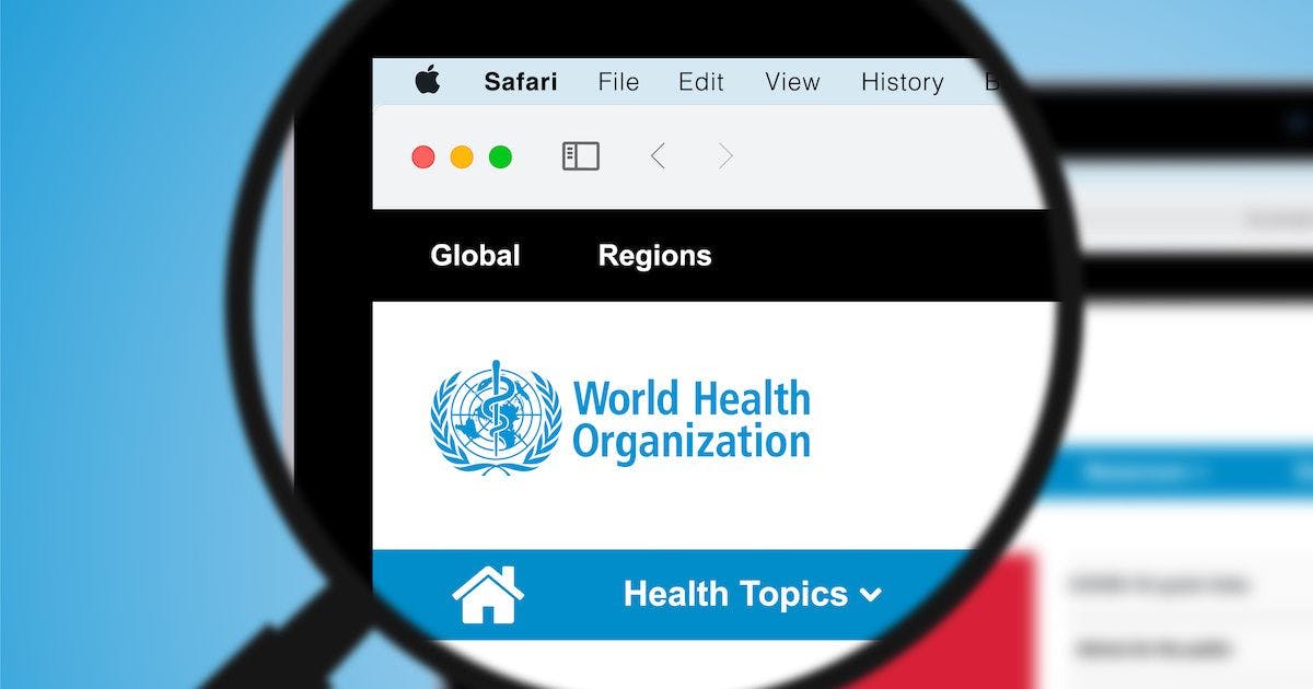 world health organization logo on computer screen | Image credit: Tom - stock.adobe.com.