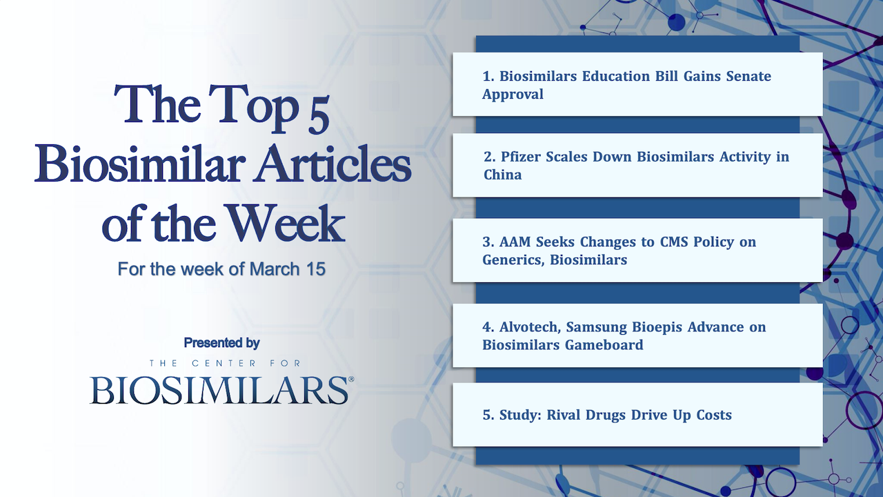 Here are the top 5 biosimilar articles for the week of March 15, 2021.