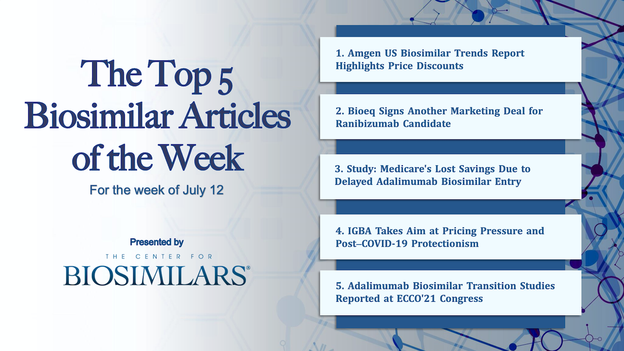 Here are the top 5 biosimilar articles for the week of July 12, 2021.