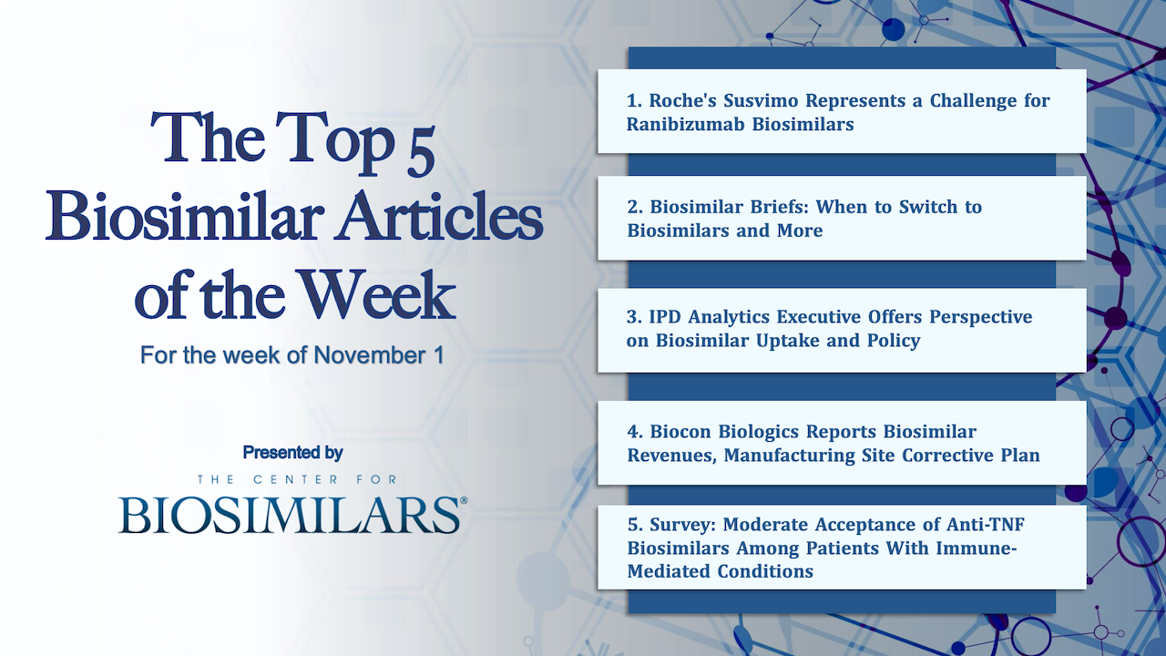 Here are the top 5 biosimilar articles for the week of November 1, 2021.
