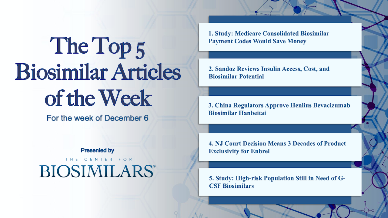 Here are the top 5 biosimilar articles for the week of December 6, 2021.