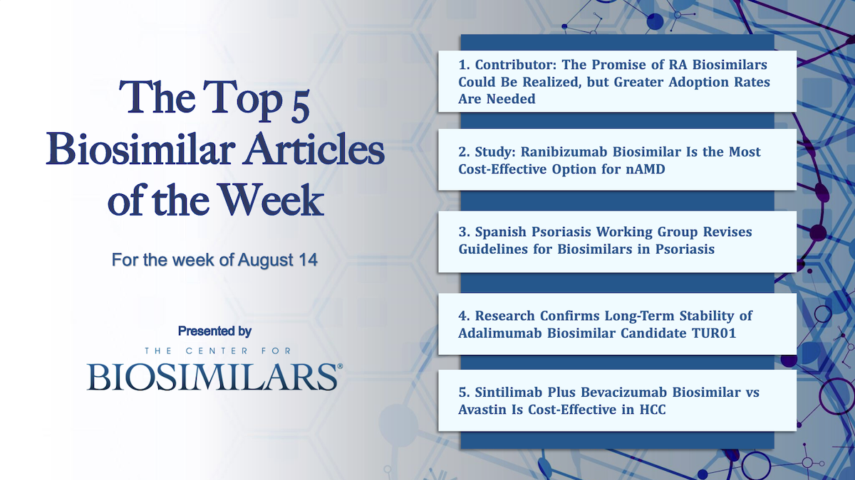 Here are the top 5 biosimilar articles for the week of August 14, 2023.