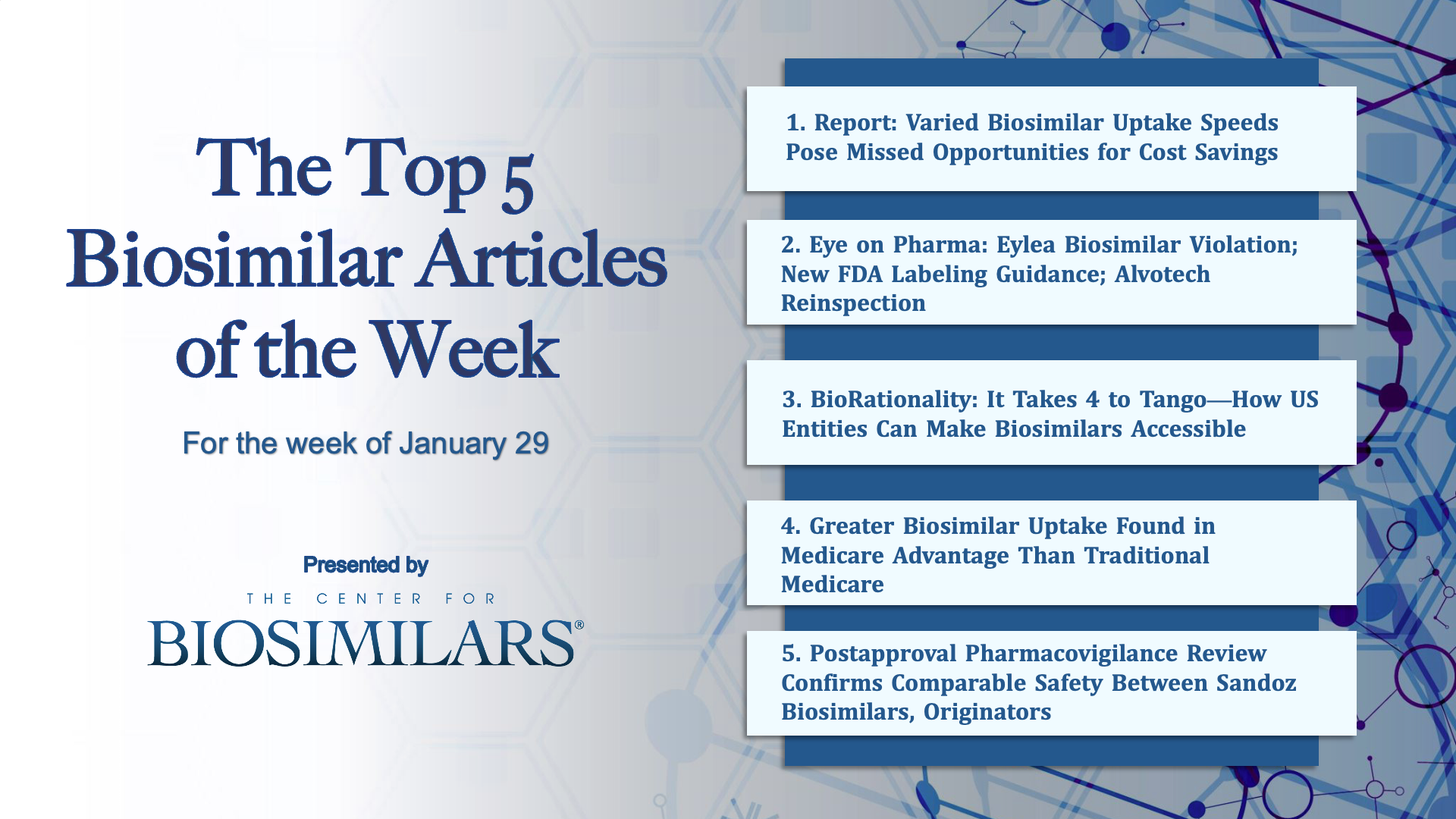 The Top 5 Biosimilar Articles for the Week of January 29