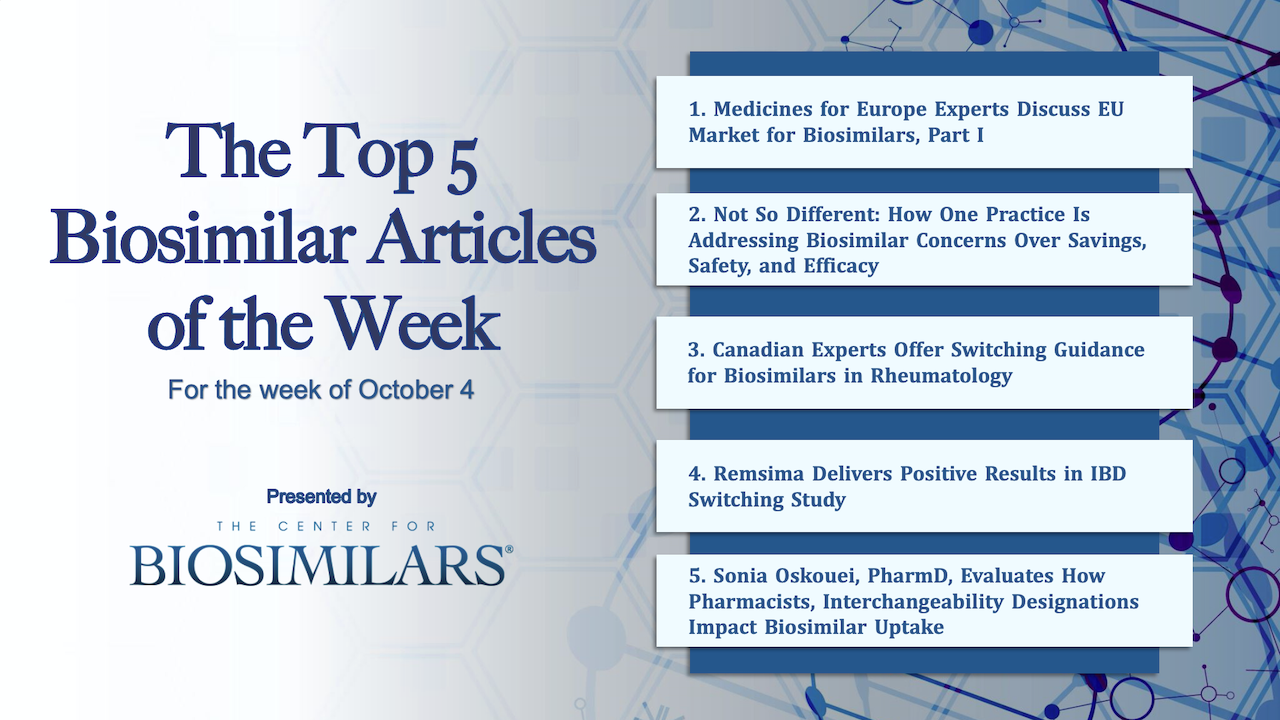 Here are the top 5 biosimilar articles for the week of October 4, 2021.