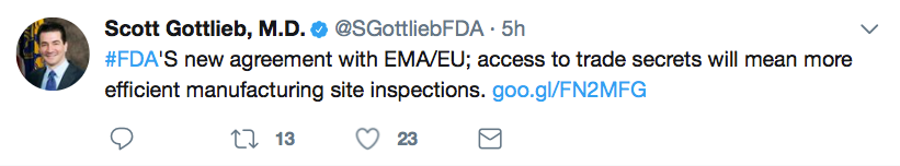 Gottlieb tweet praising agreement