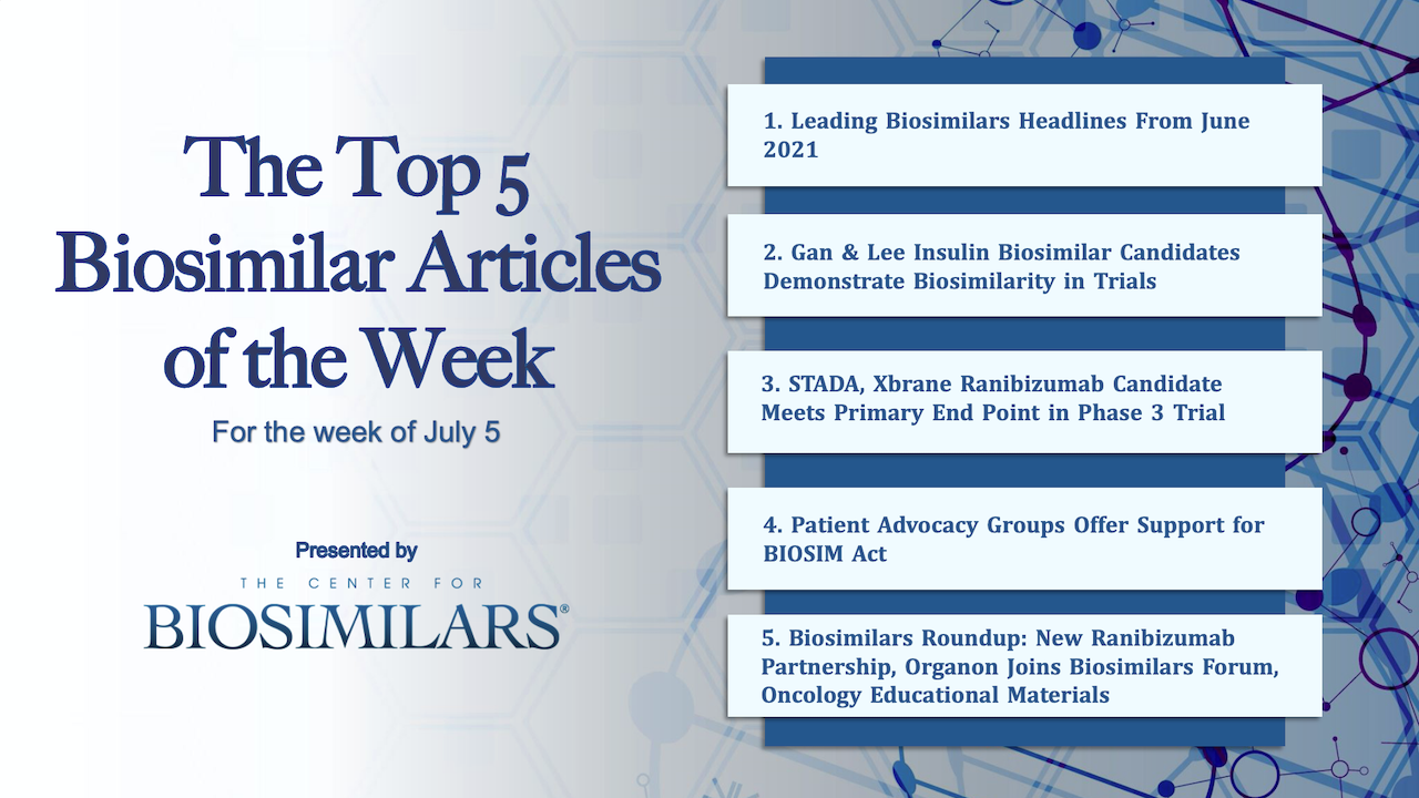 Here are the top 5 biosimilar articles for the week of July 5, 2021.