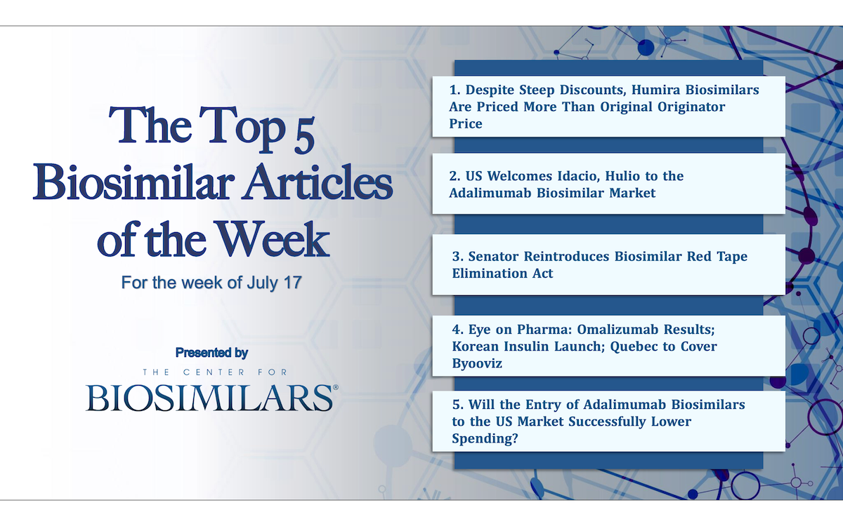 Here are the top 5 biosimilar articles for the week of July 17, 2023.