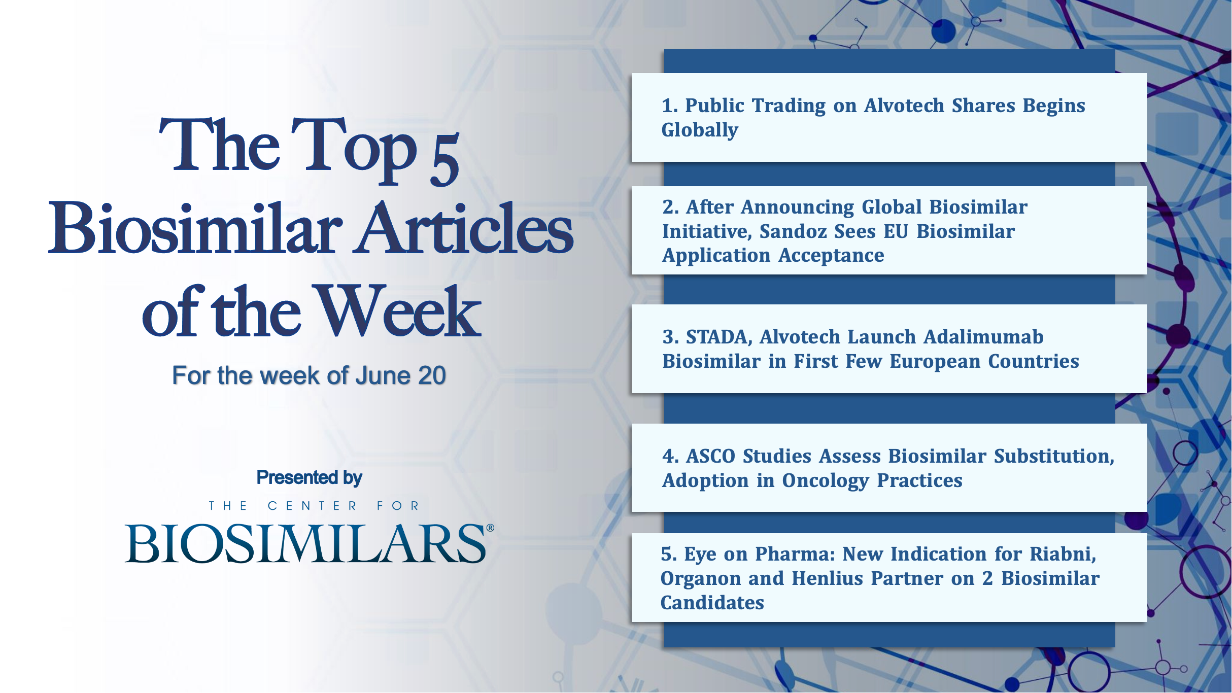 Here are the top 5 biosimilar articles for the week of June 20, 2022.