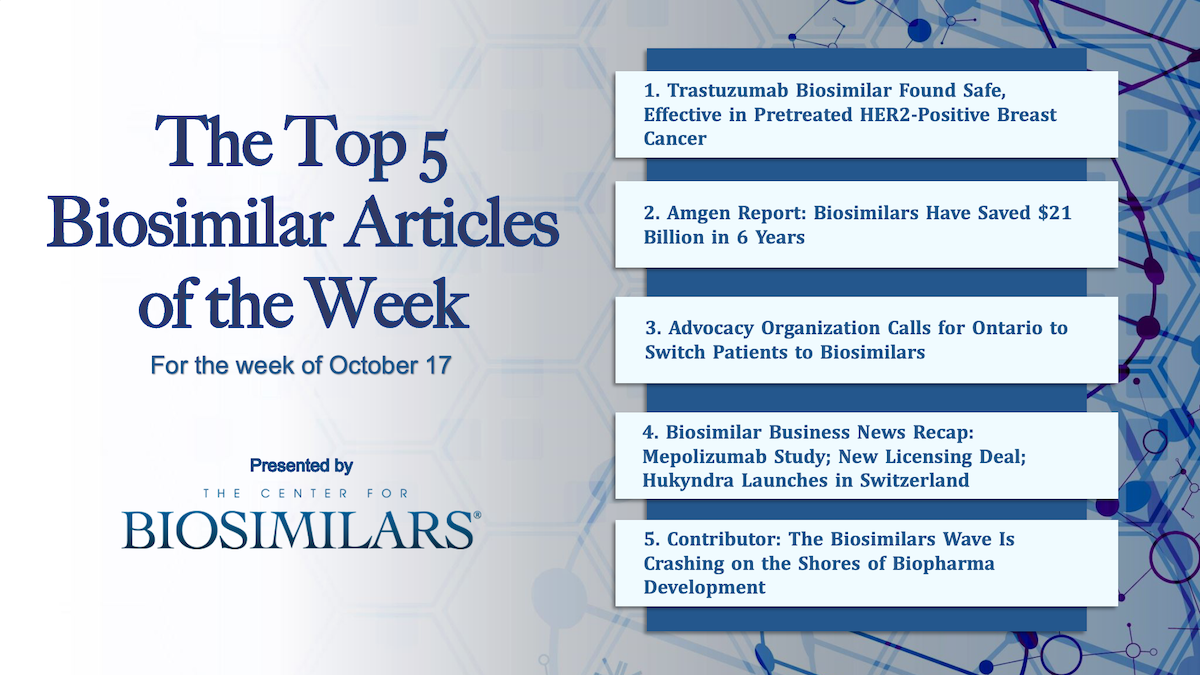Here are the top 5 biosimilar articles for the week of October 17, 2022.