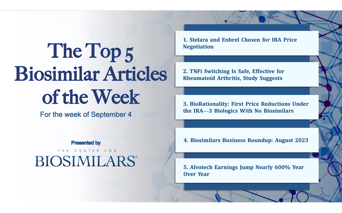Here are the top 5 biosimilar articles for the week of August 28, 2023.