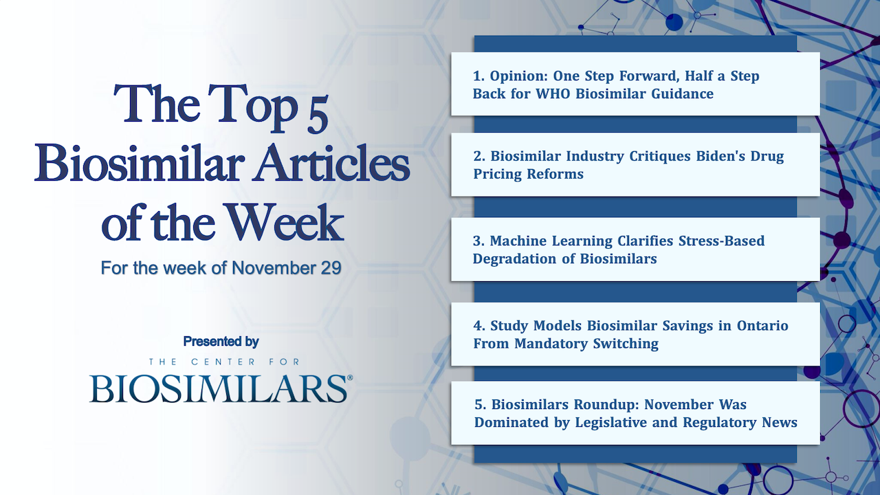 Here are the top 5 biosimilar articles for the week of November 29, 2021.