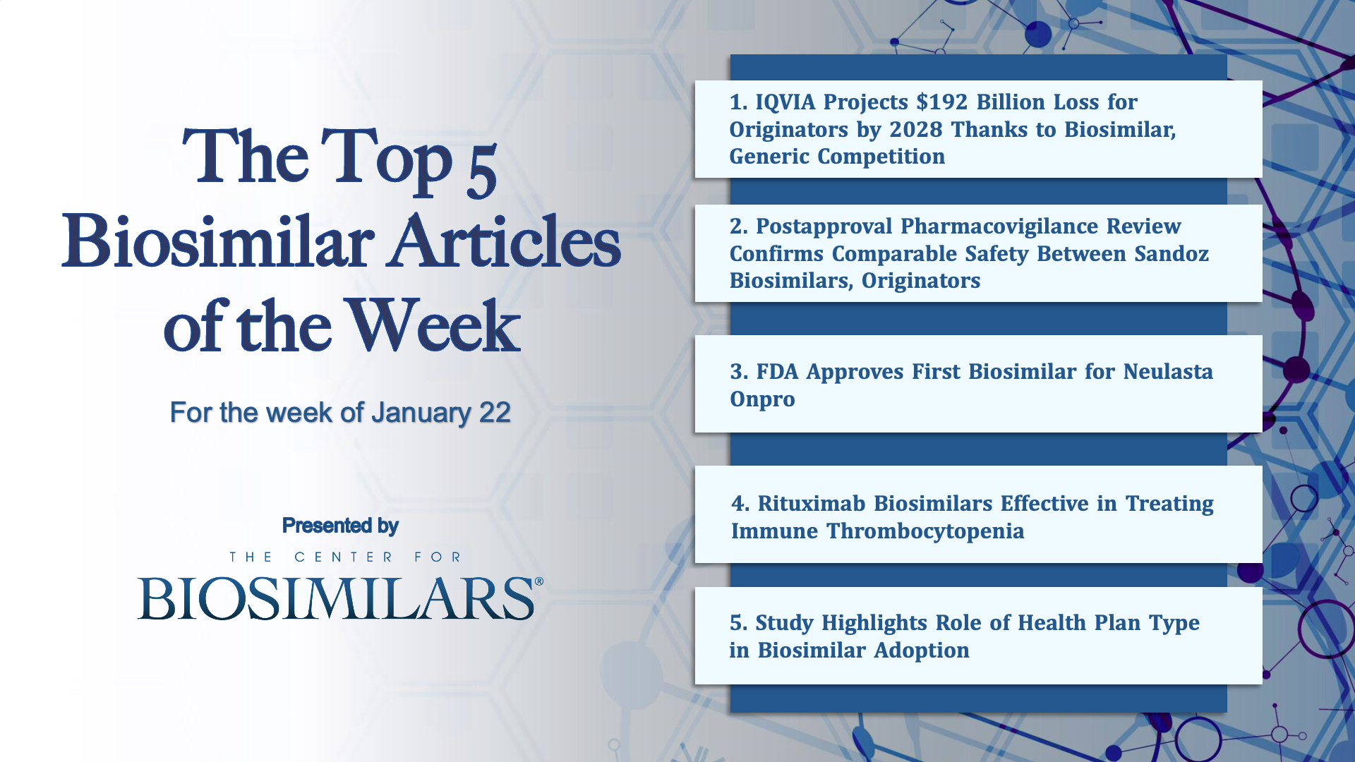 The Top 5 Biosimilar Articles for the Week of January 22