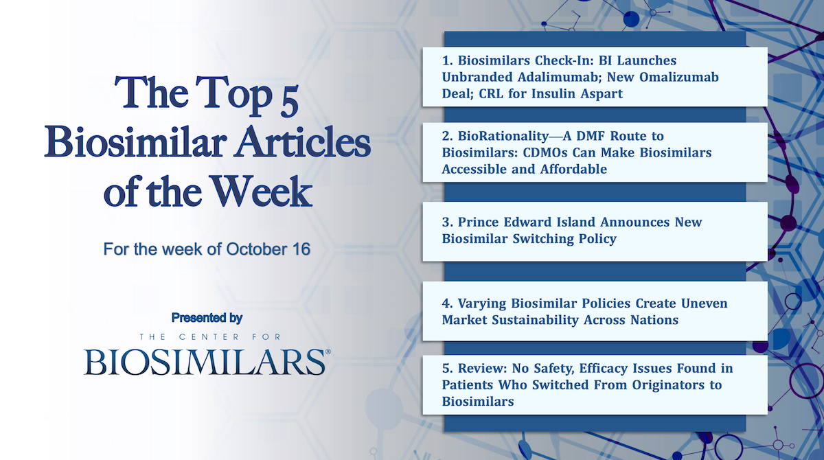 Here are the top 5 biosimilar articles for the week of October 16, 2023.