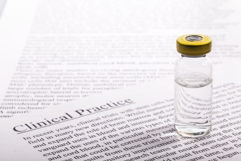 vial on a piece of paper saying clinical practice