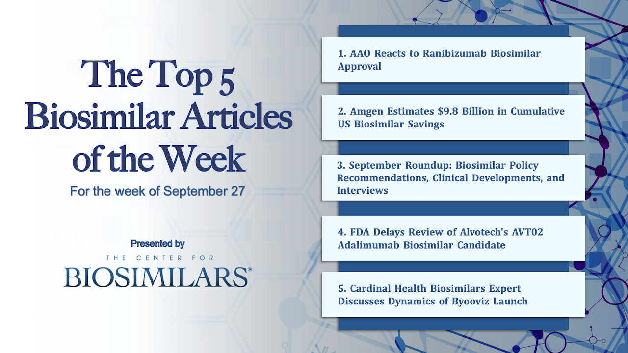 Here are the top 5 biosimilar articles for the week of September 27, 2021.