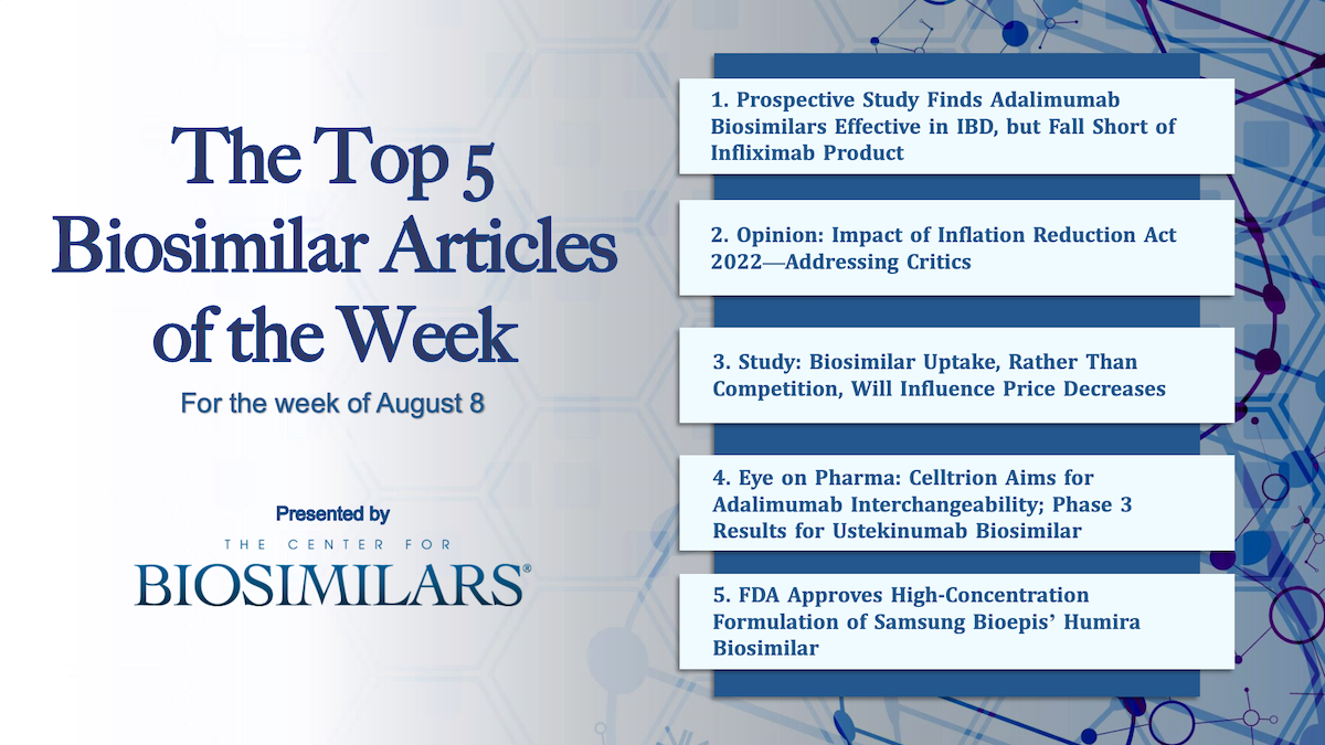 Here are the top 5 biosimilar articles for the week of August 15, 2022.