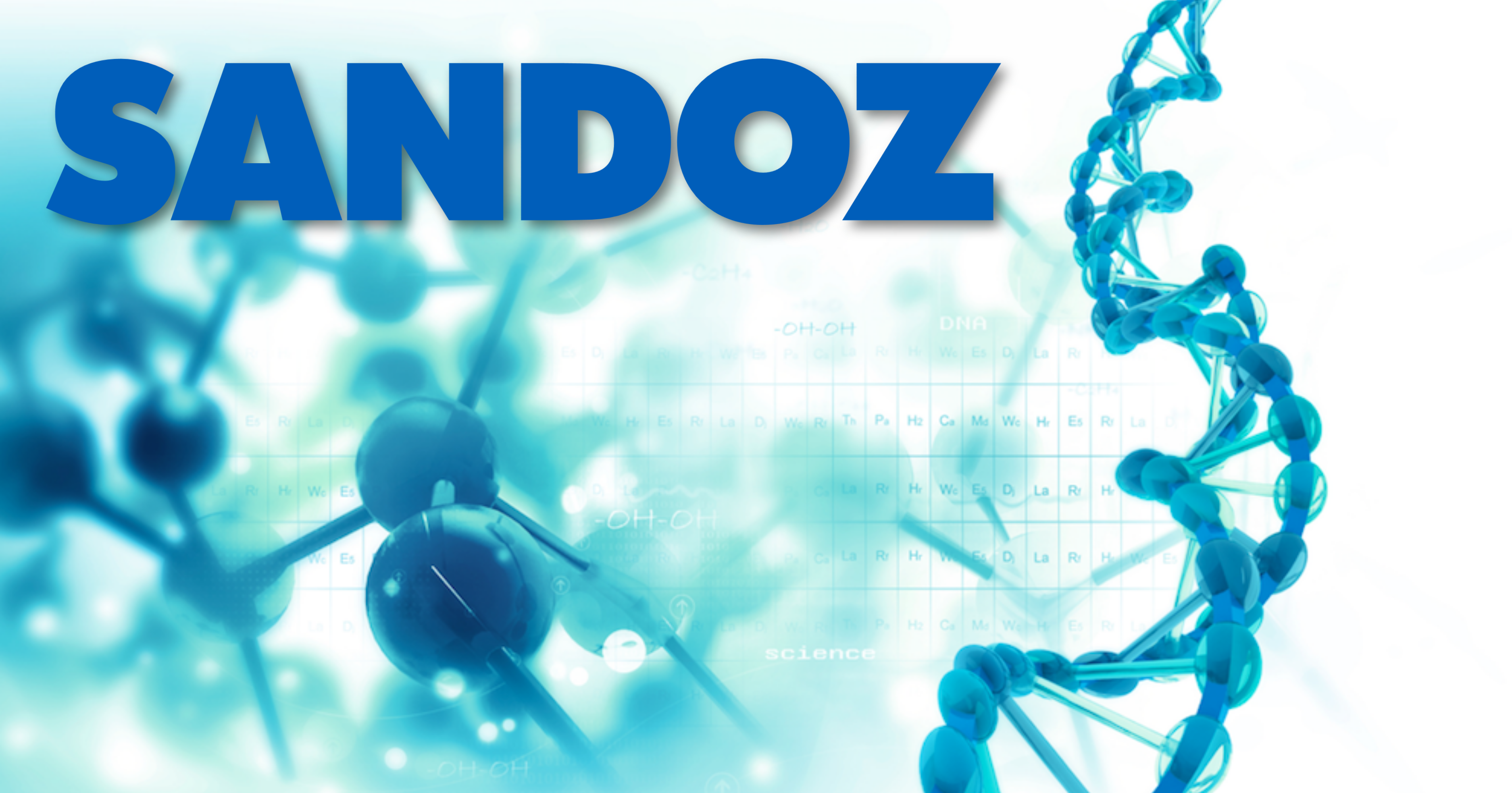 sandoz logo over image of molecule