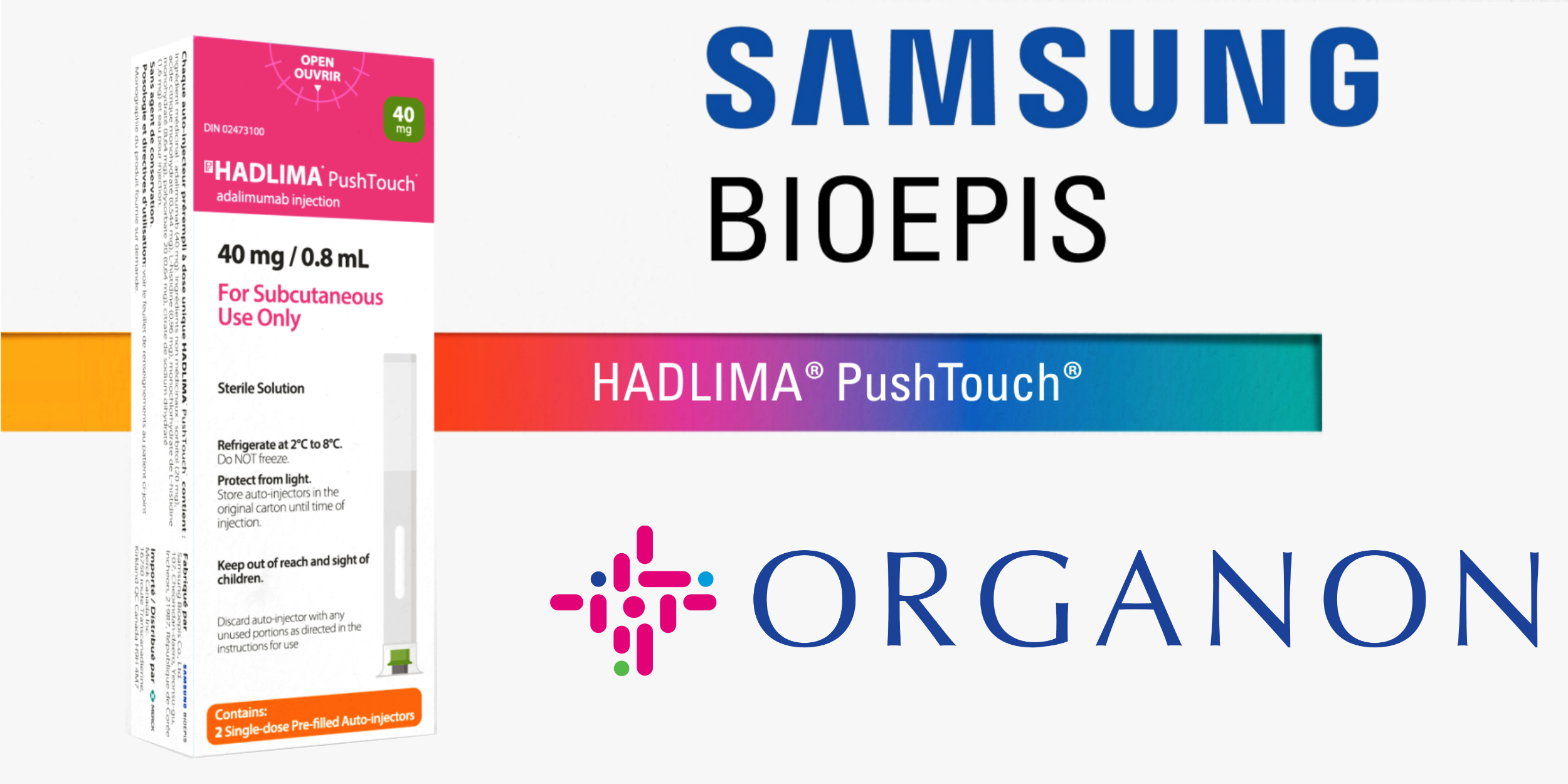 image of a box of Hadlima with the Organon and Samsung Bioepis logos near it