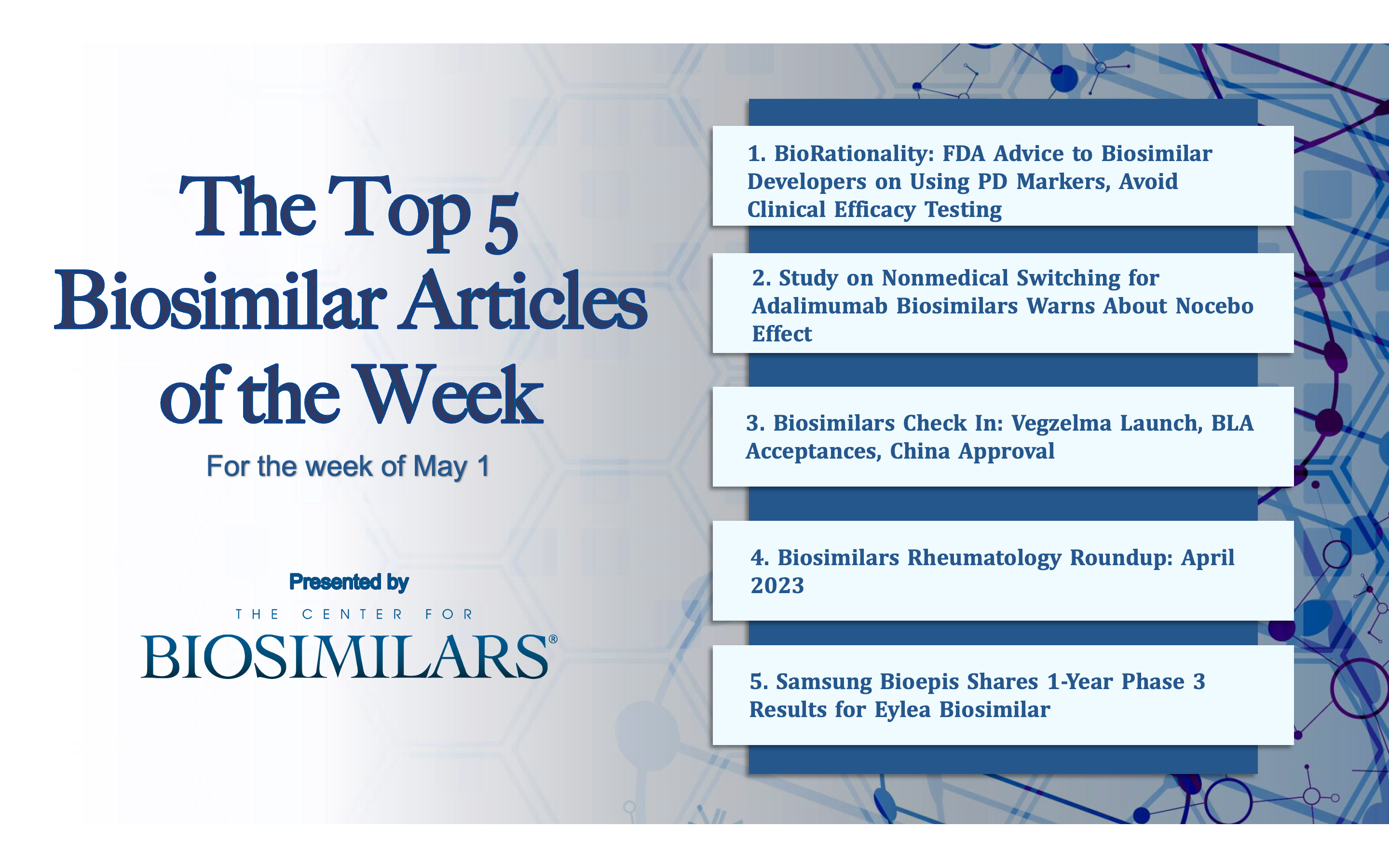 Here are the top 5 biosimilar articles for the week of May 1, 2023.
