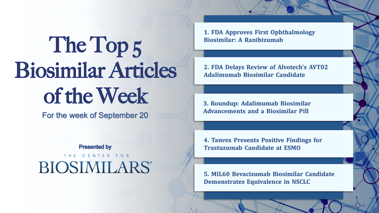 Here are the top 5 biosimilar articles for the week of September 20, 2021.