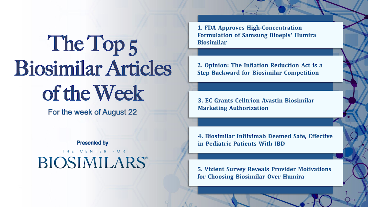 Here are the top 5 biosimilar articles for the week of August 22, 2022.