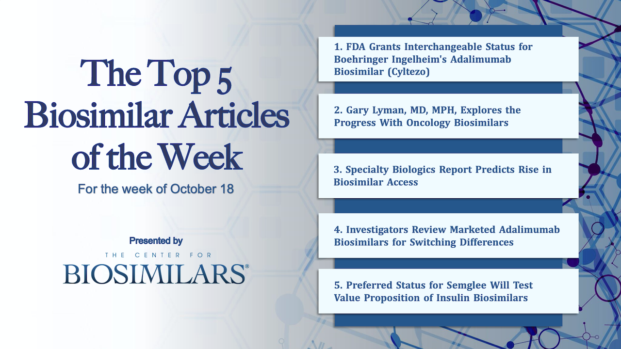 Here are the top 5 biosimilar articles for the week of October 18, 2021.