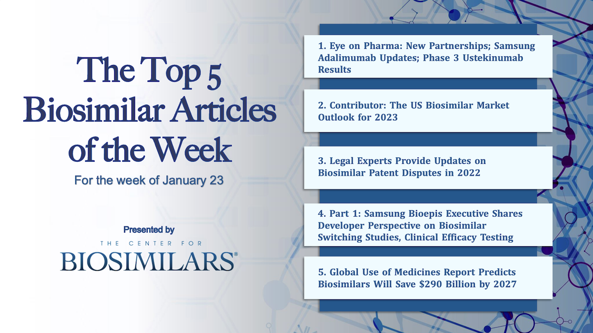 Here are the top 5 biosimilar articles for the week of January 23, 2023.