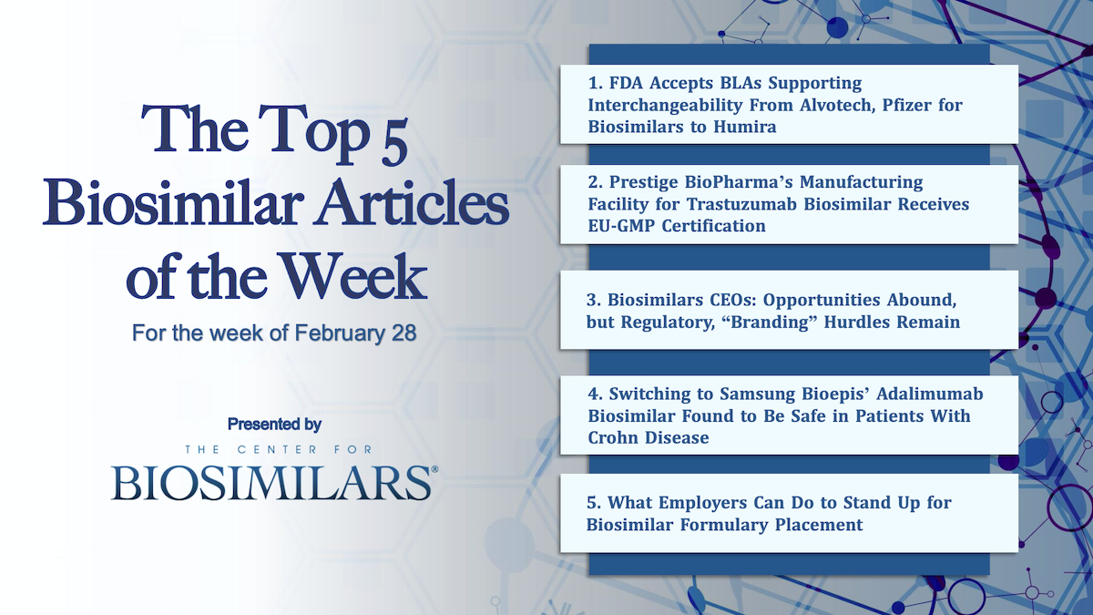 Here are the top 5 biosimilar articles for the week of February 28, 2022.